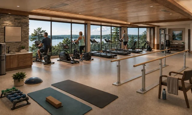 Concept rendering of a fitness space overlooking the lake