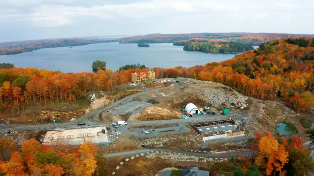 Archival construction photograph of The Summit site and Fairy Lake.