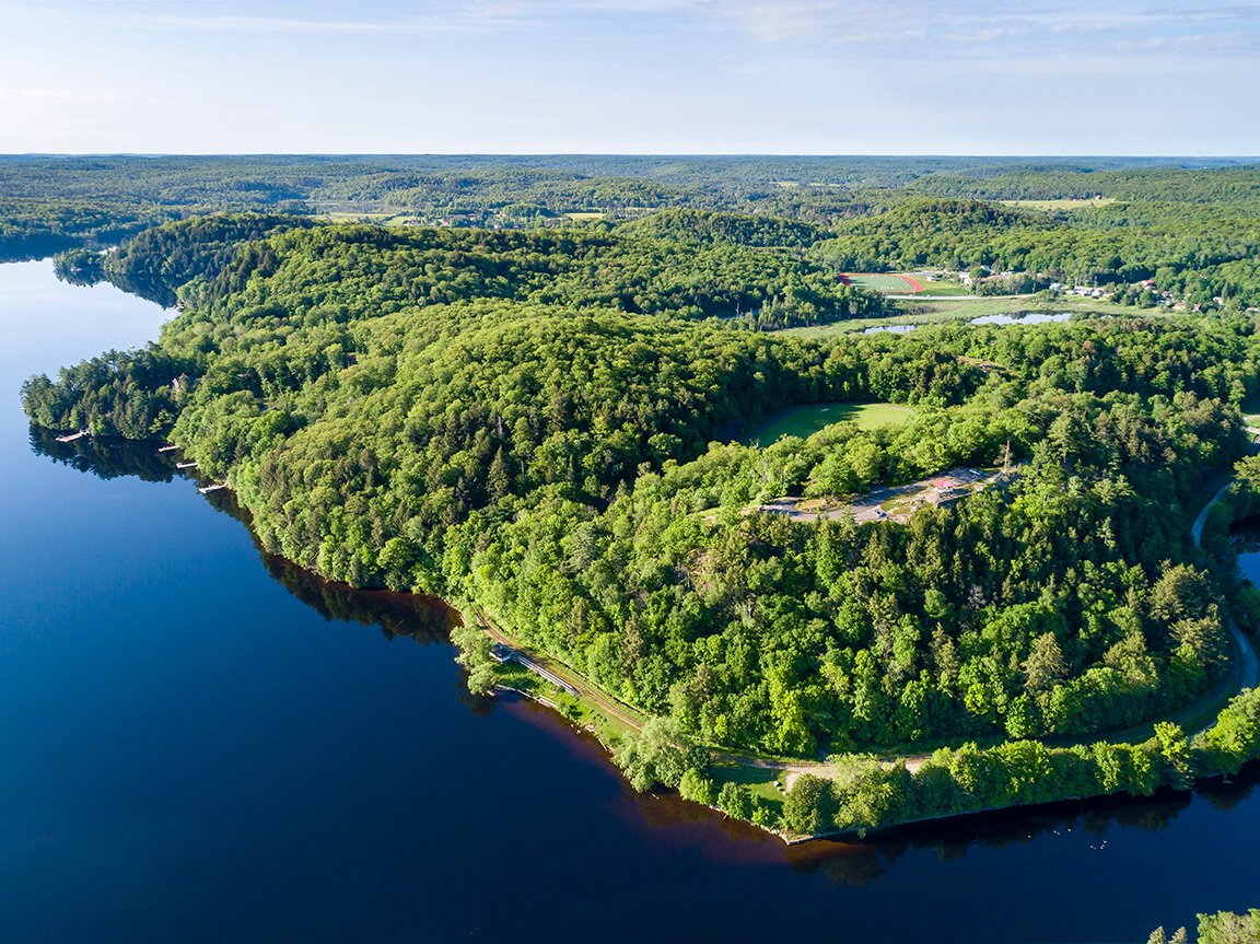 aerial forest lake at The Summit